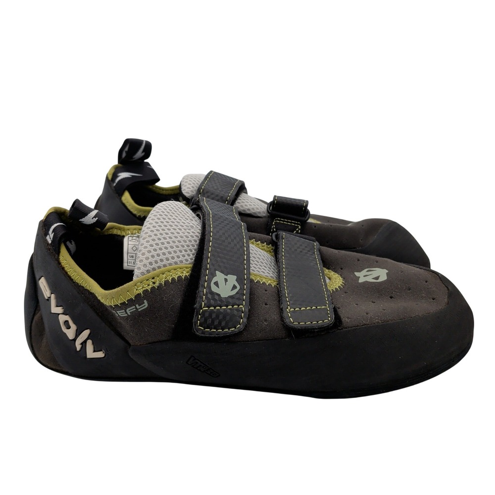 Evolv Defy Rock Climbing Shoes Mens 11.5 Charcoal Grey Lime Green Trax Rubber